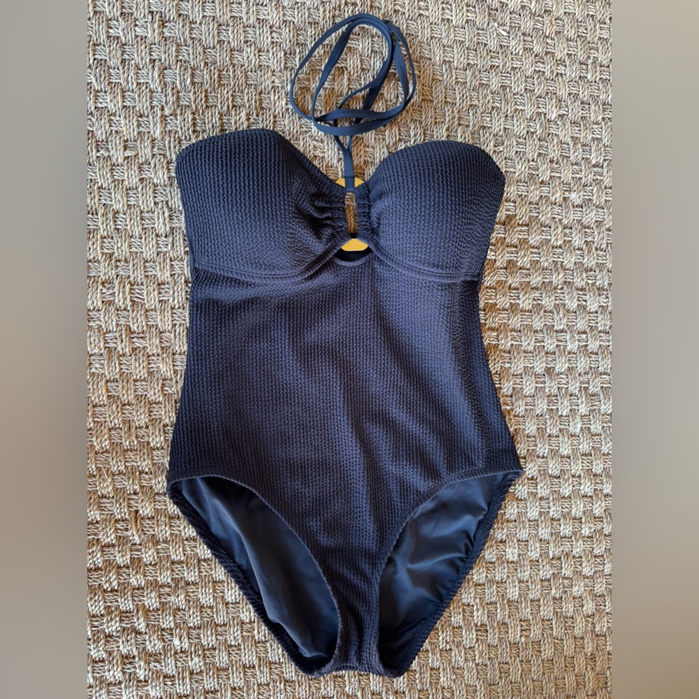 BLEU/ROD BEATTIE PUCKER UP BANDEAU ONE PIECE SWIMSUIT Sz 12 Black